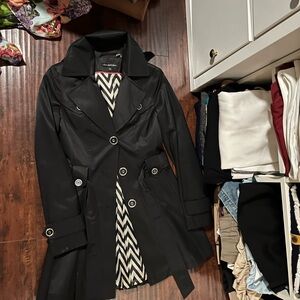 Via Spiga Black Trench Coat with Chevron Lining